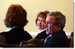  President George W. Bush meets privately with individuals who have signed up for medical savings accounts and small business owners to discus the savings accounts and association health plans in the Dwight D. Eisenhower Executive Office Building Wednesday, Jan. 28, 2004.   White House photo by Tina Hager