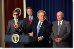 President George W. Bush delivers remarks about health savings accounts and association health plans in the Dwight D. Eisenhower Executive Office Building Wednesday, Jan. 28, 2004.   White House photo by Tina Hager