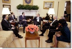 President George W. Bush meets with Prime Minister Recep Tayyip Erdogan of Turkey in the Oval Office Wednesday, Jan. 28, 2004.   White House photo by Paul Morse