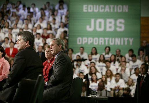 President George W. Bush during a conversation on the Economy and the Jobs for the 21st Century Initiative at Central Dauphin High School in Harrisburg, PA. White House photo by Paul Morse