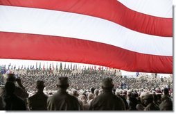 President George W. Bush addresses military personnel at Fort Polk, La., Tuesday, Feb. 17, 2004. "Since our nation was attacked on September the 11th, 2001, this post has trained and deployed more than 10,000 troops to fight the terrorist enemy," said President Bush.  White House photo by Paul Morse