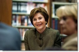 Laura Bush participates in a roundtable at the Advanced Technologies Academy in Las Vegas, Nev., Thursday, February 19, 2004.  White House photo by Paul Morse