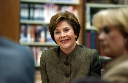 Laura Bush participates in a roundtable at the Advanced Technologies Academy in Las Vegas, Nev., Thursday, February 19, 2004. White House photo by Paul Morse