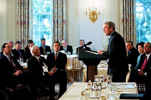 President George W. Bush addresses the National Governors Association in the State Dining Room of the White House Monday, Feb. 23, 2004. White House photo by Tina Hager.