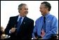 President George W. Bush talks with Rain for Rent President John Lake during a Conversation on the Economy at Rain for Rent in Bakersfield, Calif., Thursday, March 3, 2004. White House photo by Eric Draper