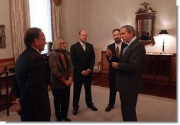 President George W. Bush talks with participants in the President's conversation about health access at the U.S. Chamber of Commerce Tuesday, March 16, 2004.  White House photo by Tina Hager