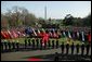 President George W. Bush addresses a crowd gathered on the South Lawn to celebrate the induction of seven countries into NATO Monday, March 29, 2004. The countries acceding to the alliance are Latvia, Slovenia, Lithuania, the Slovak Republic, Romania, Bulgaria and Estonia. White House photo by Susan Sterner