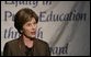 First Lady Mrs. Laura Bush answers question from the press after giving remarks to the National School Boards Association 64th annual conference in Orlando, FL on March 29, 2004. White House photo by Paul Morse