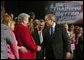 President George W. Bush greets the audience after his remarks on job training and the economy at Central Piedmont Community College in Charlotte, N.C., Monday, April 5, 2004. White House photo by Eric Draper