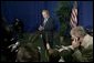 President George W. Bush speaks to the White House Press Pool in Charlotte, N.C., Monday, April 5, 2004. White House photo by Eric Draper