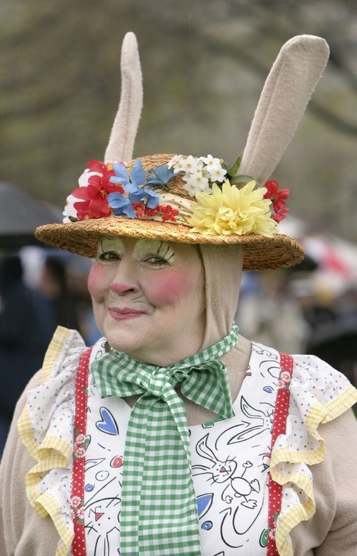 A helper of the Easter Bunny gives a wink during 2004 White House Easter Egg Roll Monday, April 12, 2004. White House photo by Paul Morse.