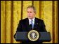 President George W. Bush speaks during the White House ceremony honoring Cinco de Mayo in the East room Wednesday, May 5, 2004. "We value the heritage and the contribution of Mexican Americans in our country, and we respect our friend and neighbor, the great nation of Mexico," said the President in his remarks. White House photo by Paul Morse