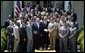 President George W. Bush with the Super Bowl Champion New England Patriots and owner Bob Kraft and coach Bill Belichick during a photo opportunity in the Rose Garden on May 10, 2004. White House photo by Paul Morse