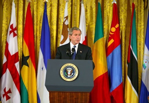 President George W. Bush announced the 16 countries selected for the Millennium Challenge Account during a White House ceremony in the East Room Monday, May 10, 2004 White House photo by Paul Morse