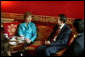 Laura Bush, Honorary Ambassador for the Decade of Literacy, meets with UNESCO’s Assistant Director General for Culture Mounir Bouchenaki in the Red Room of the White House Wednesday, May 12, 2004. White House photo by Tina Hager