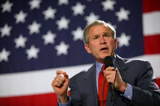 President George W. Bush participates in a conversation on High School Initiatives at Parkersburg South High School in Parkersburg, W. Va., Thursday, May 13, 2004. White House photo by Paul Morse