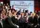 President George W. Bush participates in a conversation on High School Initiatives at Parkersburg South High School in Parkersburg, W. Va., Thursday, May 13, 2004. White House photo by Paul Morse