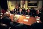 President George W. Bush meets with G-8 foreign ministers in the Roosevelt Room Friday, May 14, 2004. They are, from left: Yoriko Kawaguchi of Japan, Michel Barnier of France, Sergey Viktorovich Lavrov of Russia and Franco Frattini of Italy. President Bush will host the 30th G-8 Summit in Sea Island, Ga., June 8-10, 2004. White House photo by Eric Draper.