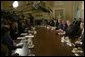 President George W. Bush answers reporters' questions during a Cabinet Meeting at the White House Wednesday, May 19, 2004. White House photo by Joyce Naltchayan.