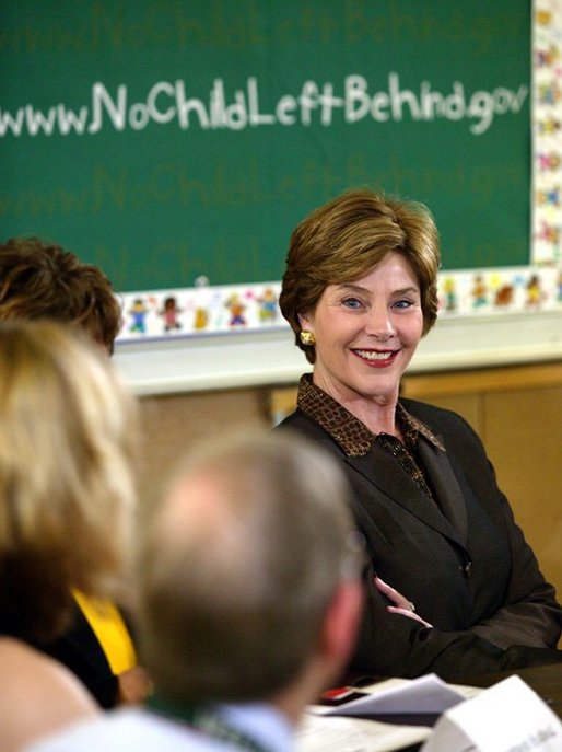 Laura Bush participates in a Reading Roundtable with educators at the William Walker Elementary School in Beaverton, Ore., Wednesday, May 19, 2004. White House photo by Tina Hager