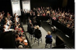 President George W. Bush participates in a conversation on health care and community health centers at Youngstown State University in Youngstown, Ohio, Tuesday May 25, 2004.  White House photo by Paul Morse