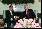 President George W. Bush meets with President Francisco Flores Perez of El Salvador in the Oval Office Thursday, May 27, 2004. White House photo by Joyce Naltchayan