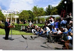 President George W. Bush announces the resignation of CIA Director George Tenet upon his departure from the White House to Rome, Italy, Thursday, June 3, 2004.  White House photo by Joyce Naltchayan