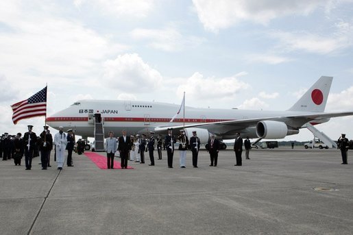 Deputy U.S. Chief of Protocol Jeff Eubank and Japanese Prime Minister Junichiro Koizumi participate in an arrival ceremony at Hunter Army Airfield in Savannah, Ga., June 8, 2004. White House photo by Paul Morse