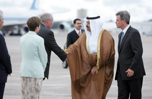 Deputy U.S. Chief of Protocol Jeff Eubank hosts President Ghazi al-Yawer of Iraq's interim government during the arrival ceremony at Hunter Army Airfield in Savannah, Ga., Tuesday, June 8, 2004. The newly elected president will participate in this week's G8 Summit. White House photo by Paul Morse