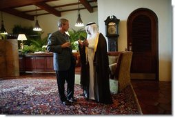 President George W. Bush and Iraq's new interim President Ghazi al-Yawer talk at the G-8 Summit on Sea Island, Ga., Wednesday, June 9, 2004.  White House photo by Eric Draper