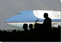 President George W. Bush delivers remarks to military personnel at MacDill Air Force Base in Tampa, Florida, Wednesday, June 16, 2004.  White House photo by Eric Draper