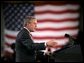 President George W. Bush delivers remarks to military personnel at Fort Lewis, Washington, Friday, June 18, 2004. White House photo by Eric Draper.