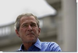 President George W. Bush delivers remarks at the Fourth of July Celebration on the steps of the Capitol in Charleston, West Virginia on Independence Day, 2004.  White House photo by Tina Hager