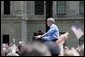 President George W. Bush delivers remarks at the Fourth of July Celebration in Charleston, West Virginia on Independence Day, 2004. White House photo by Tina Hager