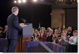 President George W. Bush makes remarks at the National Training Conference on Combating Human Trafficking in Tampa, Florida on Friday July 16, 2004.  White House photo by Paul Morse