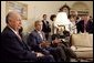 President George W. Bush and President Ricardo Lagos of Chile meet in the Oval Office Monday, July 19, 2004. "One of the things that has worked well is the free trade agreement with Chile, and we talked about that today," said President Bush. White House photo by Paul Morse.