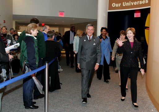 Laura Bush visits the Smithsonian National Museum of the American Indian with director Rick West in celebration of her birthday Thursday, Nov. 4, 2004 in Washington, D.C. White House photo by Susan Sterner.