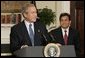 President George W. Bush announces his nomination of White House Counsel Alberto Gonzales to succeed John Ashcroft as the next U.S. Attorney General during a press conference in the Roosevelt Room Wednesday, Nov. 10, 2004. White House photo by Paul Morse