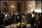 President George W. Bush addresses the Iftaar Dinner with Ambassadors and Muslim Leaders in the State Dining Room of the White House, Nov. 10, 2004. White House photo by Paul Morse