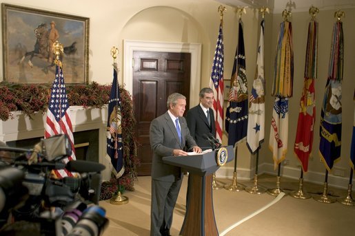 President George W. Bush announces his nomination for Secretary of Commerce, Carlos Gutierrez, in the Roosevelt Room Monday, Nov. 29, 2004. White House photo by Paul Morse