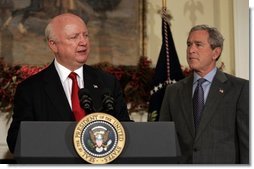 Samuel W. Bodman speaks after his announcement by President George W. Bush as nominee for Secretary of Energy on Friday December 10, 2004 in the Roosevelt Room of the White House. White House photo by Paul Morse