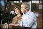 President George W. Bush and Laura Bush visit Operation USO CarePackage at Fort Belvior, Va., Friday, Dec. 10, 2004. "This is one way of saying, America appreciates your service to freedom and peace and our security," said the President in his remarks about the program that has delivered more than 480,000 care packages. White House photo by Paul Morse