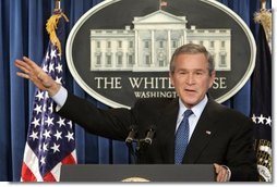 President George W. Bush speaks during a press conference in the Brady Press Briefing Room at the White House, Wednesday, Jan. 26, 2005.  White House photo by Paul Morse