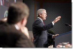 President George W. Bush talks to the House and Senate Republican Conference about his legislative priorities for the year during an annual republican congressional retreat in White Sulphur Springs, W.V., Friday, Jan. 28, 2005.  White House photo by Paul Morse