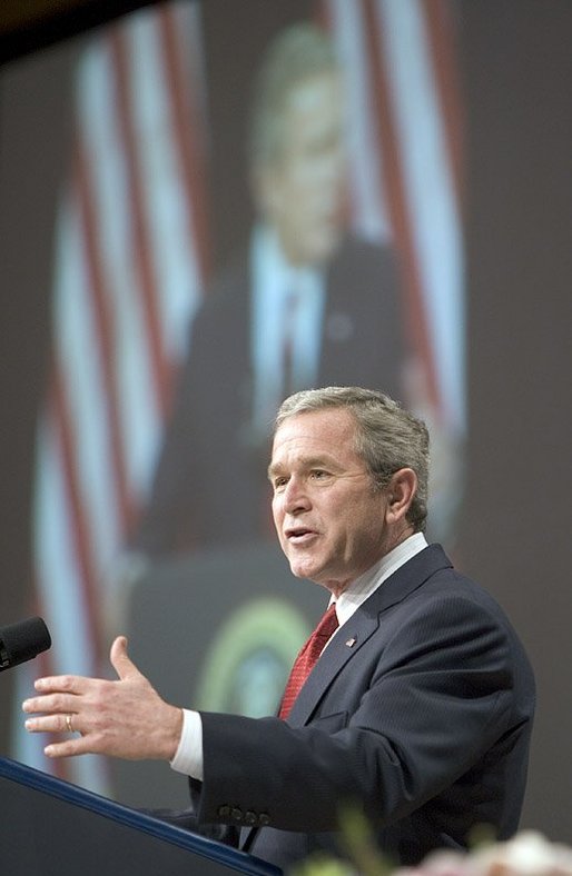 President George W. Bush speaks at the 2005 'Congress of Tomorrow' luncheon during the congressional retreat in White Sulphur Springs, W.V., Friday, Jan. 28, 2005. White House photo by Paul Morse