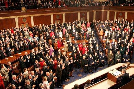 President George W. Bush receives a standing ovation during his State of the Union Address at the U.S. Capitol, Wednesday, Feb. 2, 2005. White House photo by Susan Sterner