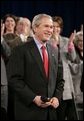 President George W. Bush receives a warm welcome from participants attending a Conversation on Social Security at North Dakota State University in Fargo, N.D., Thursday, Feb. 3, 2005. White House photo by Eric Draper