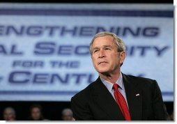 Delivering remarks on Social Security, President George W. Bush visits Westfield, N.J., Friday, March 4, 2005.  White House photo by Paul Morse