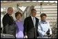 President George W. Bush and Laura Bush greet Their Majesties King Harald and Queen Sonja of Norway at the South Portico entrance of the White House before hosting the King and Queen for lunch Monday, March 7, 2005. White House photo by Paul Morse