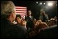 President George W. Bush greets the audience at the Community College of Allegheny County in Pittsburgh Monday, March 7, 2005. White House photo by Susan Sterner